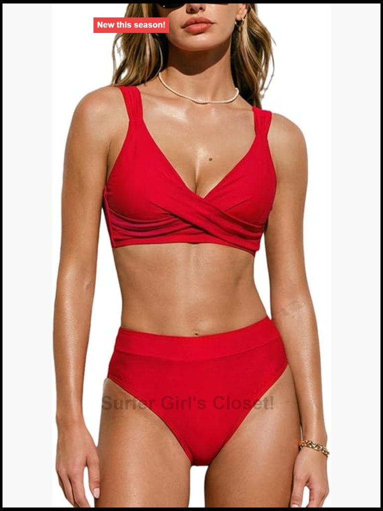 Two Piece High Waisted Swimsuit V Neck Twist Front Adjustable Straps